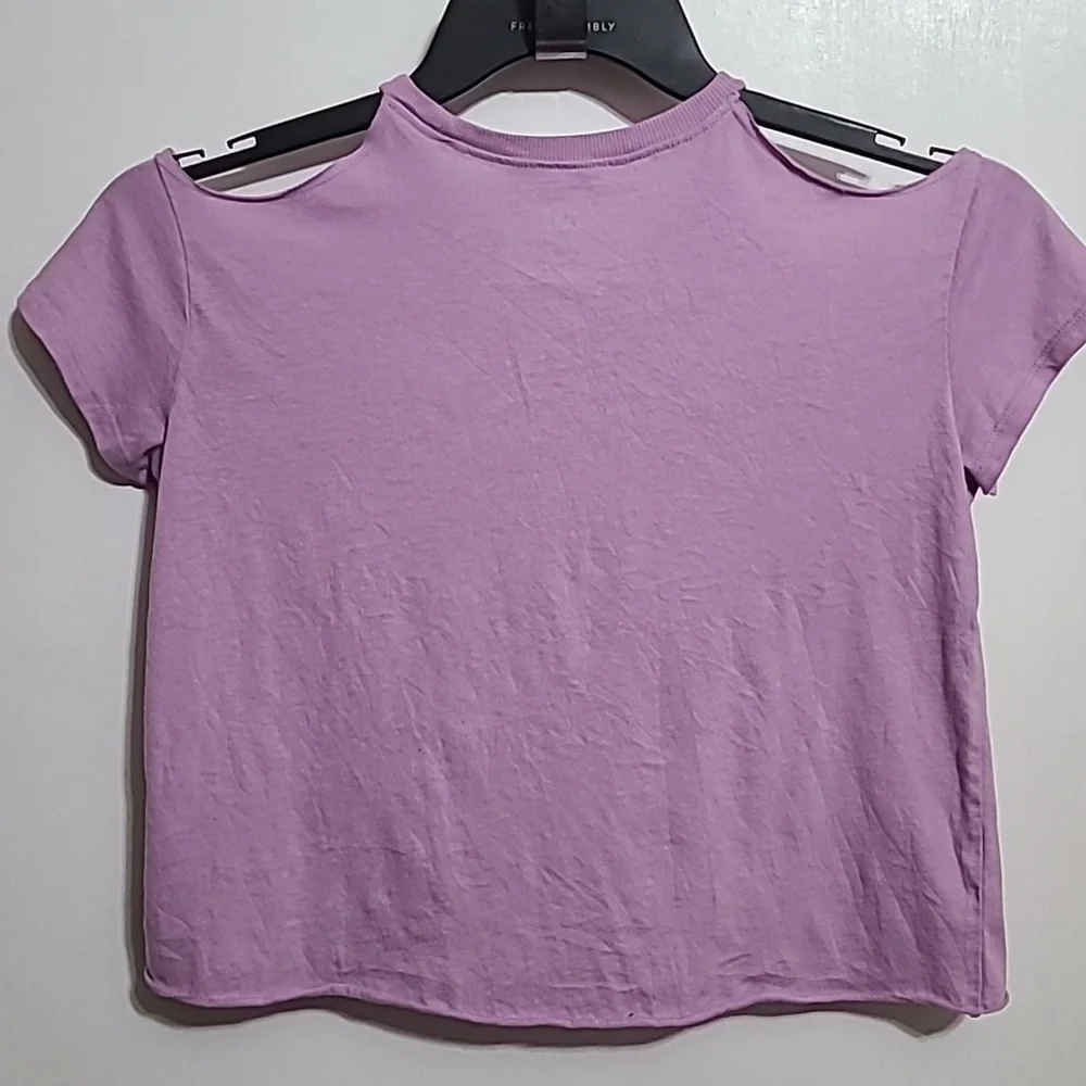 JUSTICE Lavender Purple Crop Tee Shirt Cold Shoulder Short Sleeve‎ - Size 12